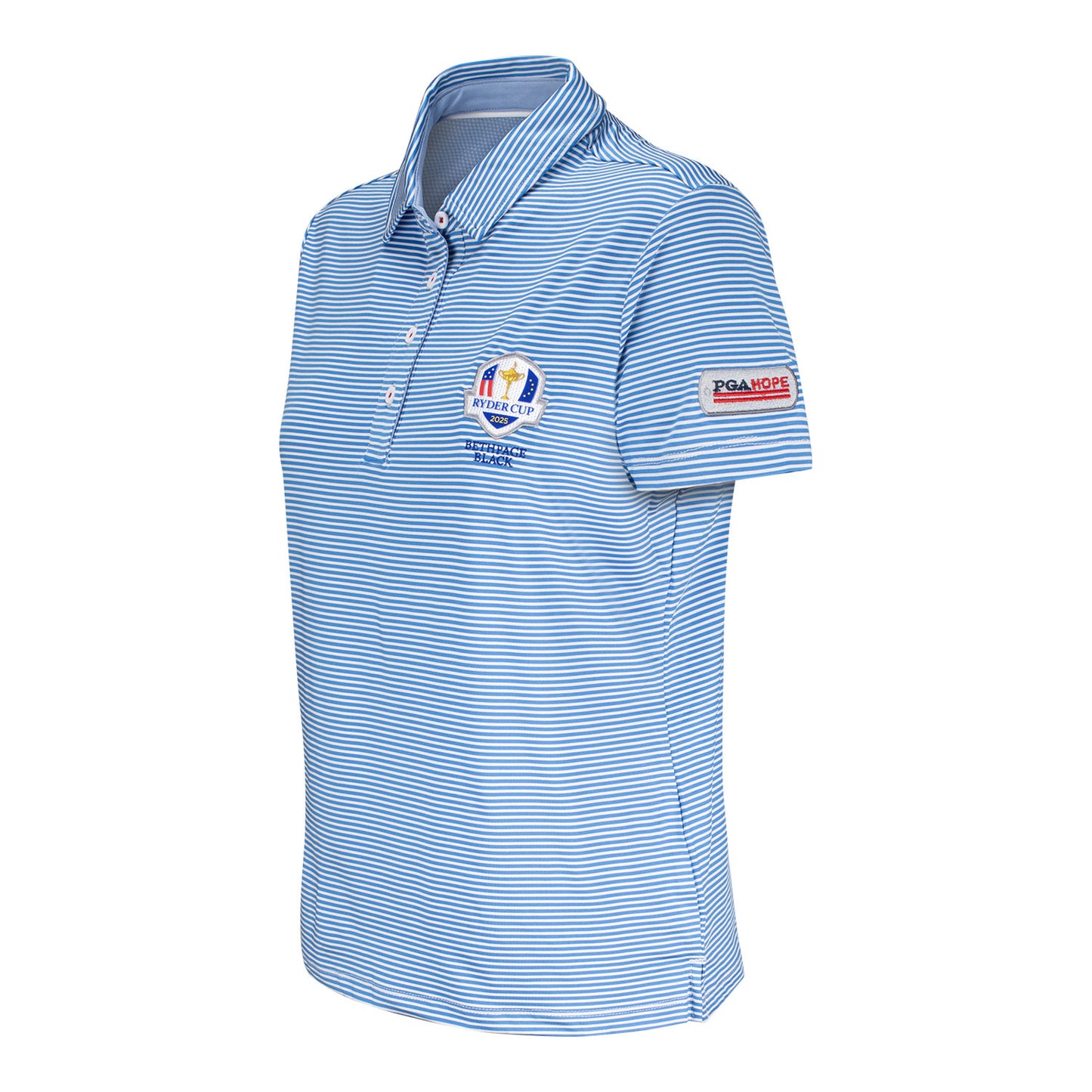 Flag & Anthem PGA HOPE x 2025 Ryder Cup Women's Naples Stripe Polo in Navy and Blue - Left Side View