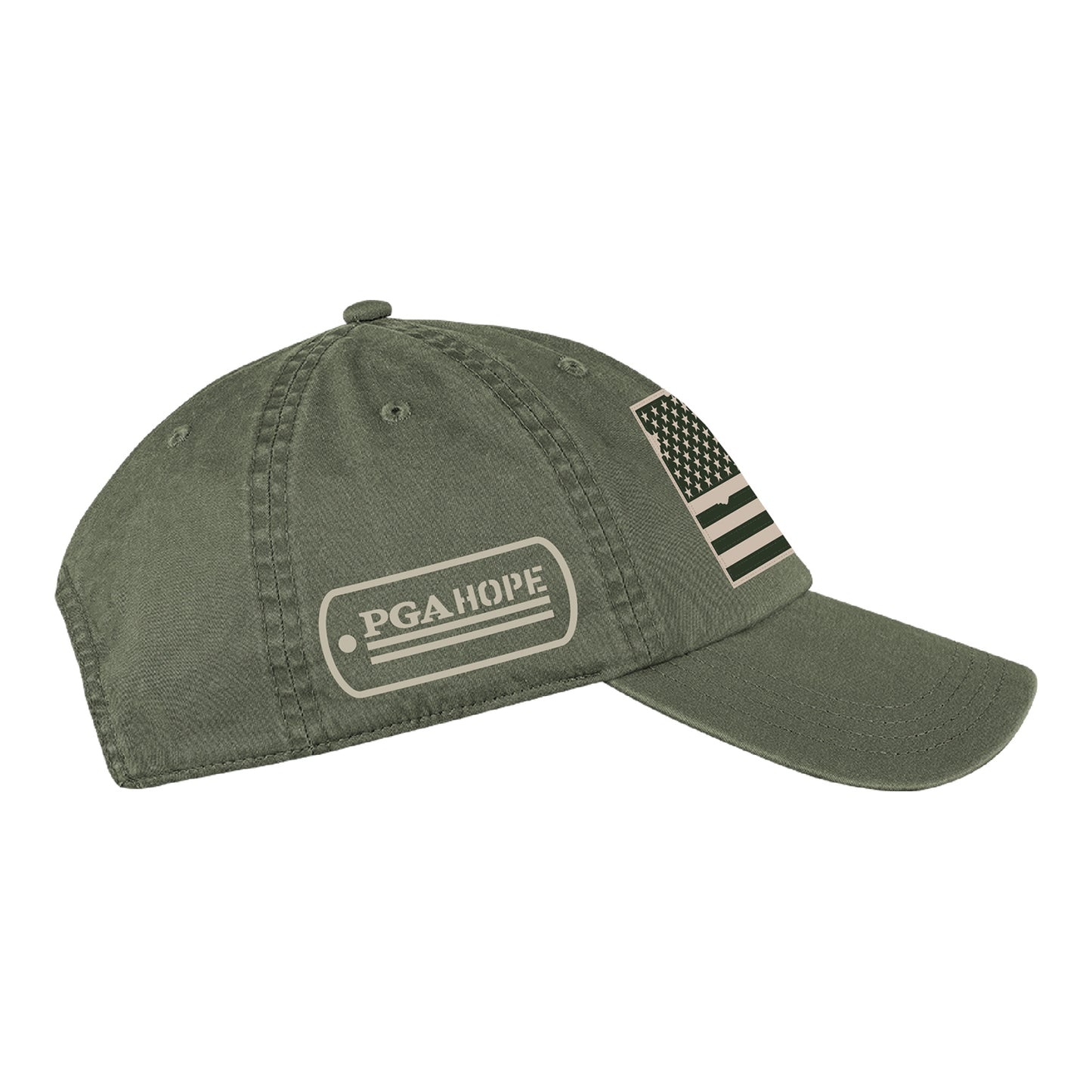 Ahead PGA HOPE x 2025 PGA Championship Co-Brand Flag Hat in Olive - Right Side View