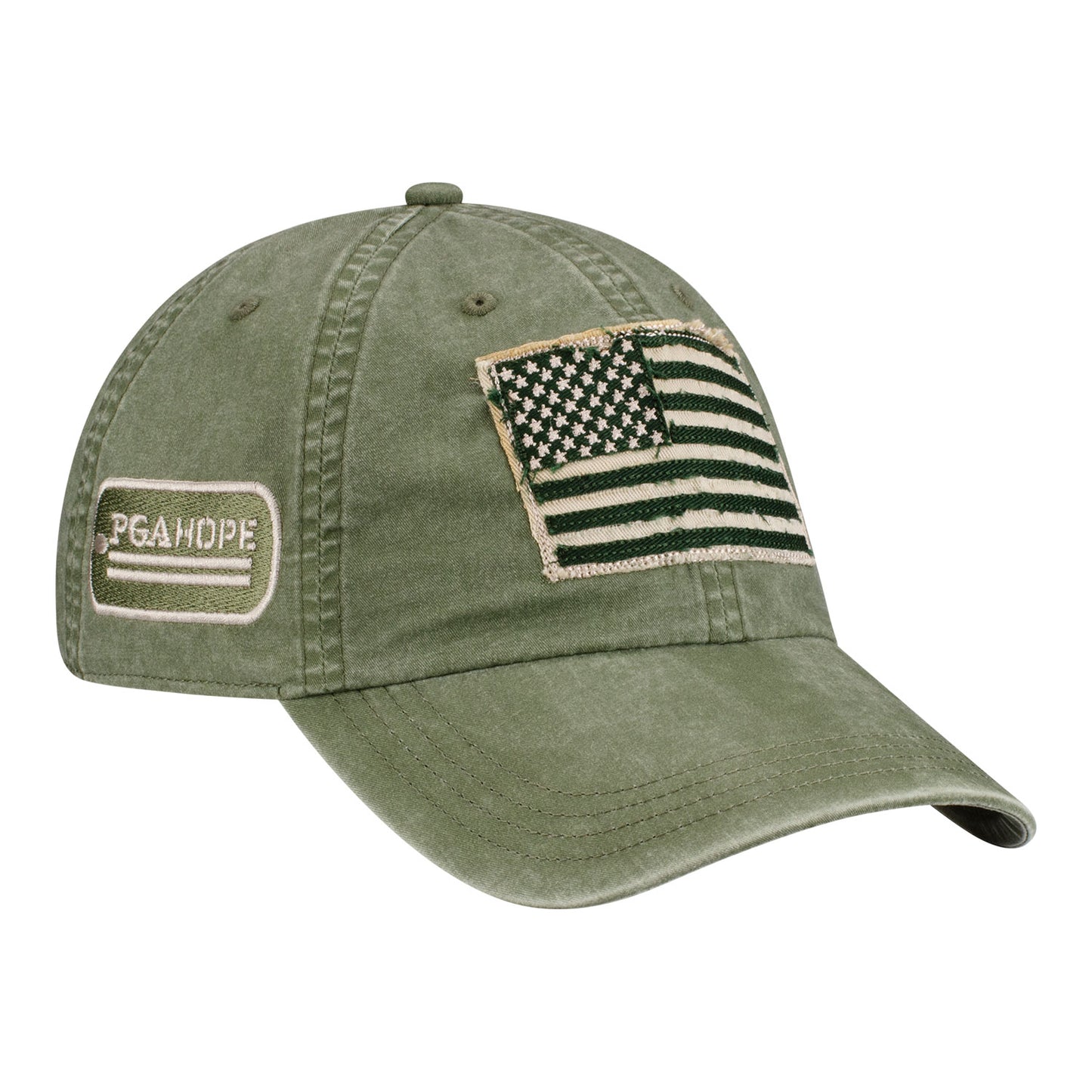 Ahead PGA HOPE Sonne Cotton Twill Patch Flag Hat in Olive - Angled Front Right View