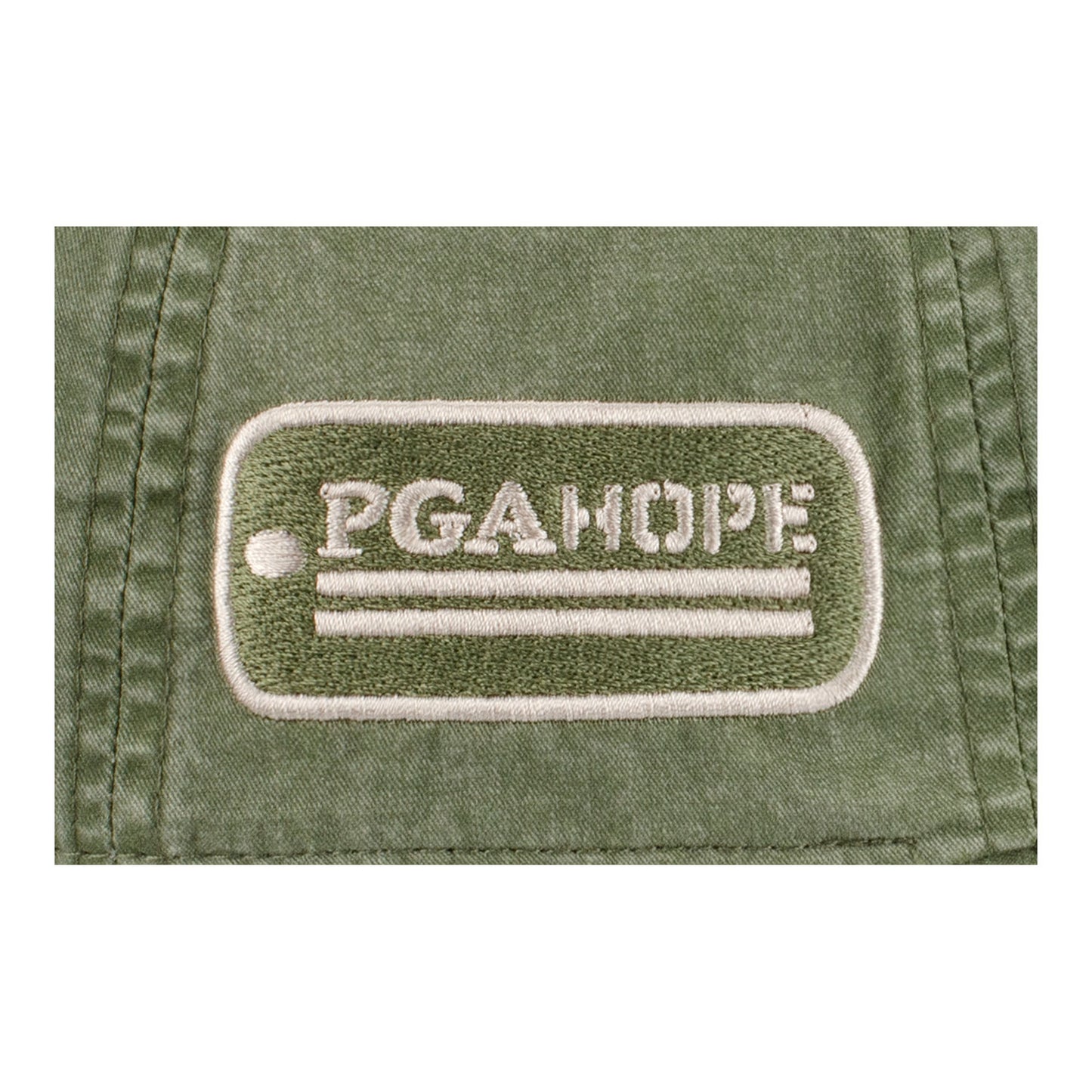 Ahead PGA HOPE Sonne Cotton Twill Patch Flag Hat in Olive - PGA HOPE Logo Close Up