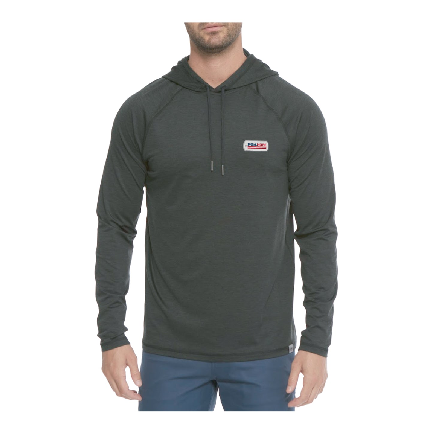 Flag & Anthem PGA HOPE Victory Performance Hoodie in Heather Charcoal - Modeled Front View