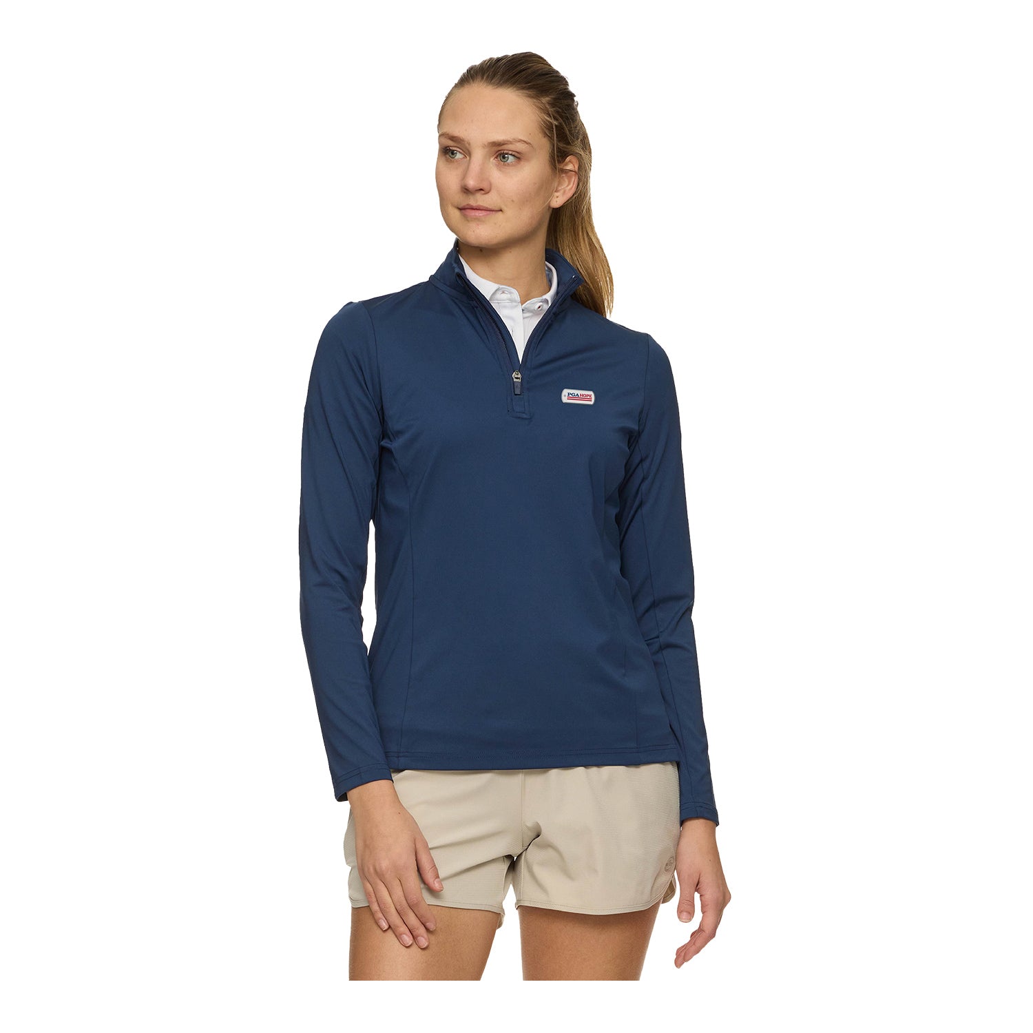 Flag & Anthem PGA HOPE Women's Journey Quarter Zip in Navy - Modeled Front View
