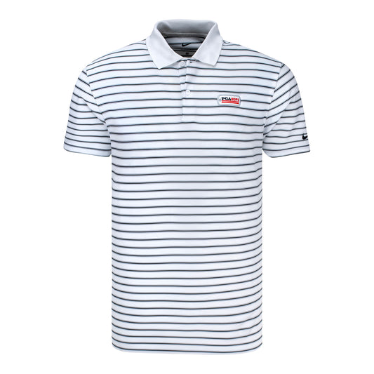 Nike PGA HOPE Victory Stripe Polo in White and Black - Front View