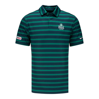 Nike PGA HOPE X 2026 PGA Championship Velocity Stripe Polo in Malachite Green and White - Front View