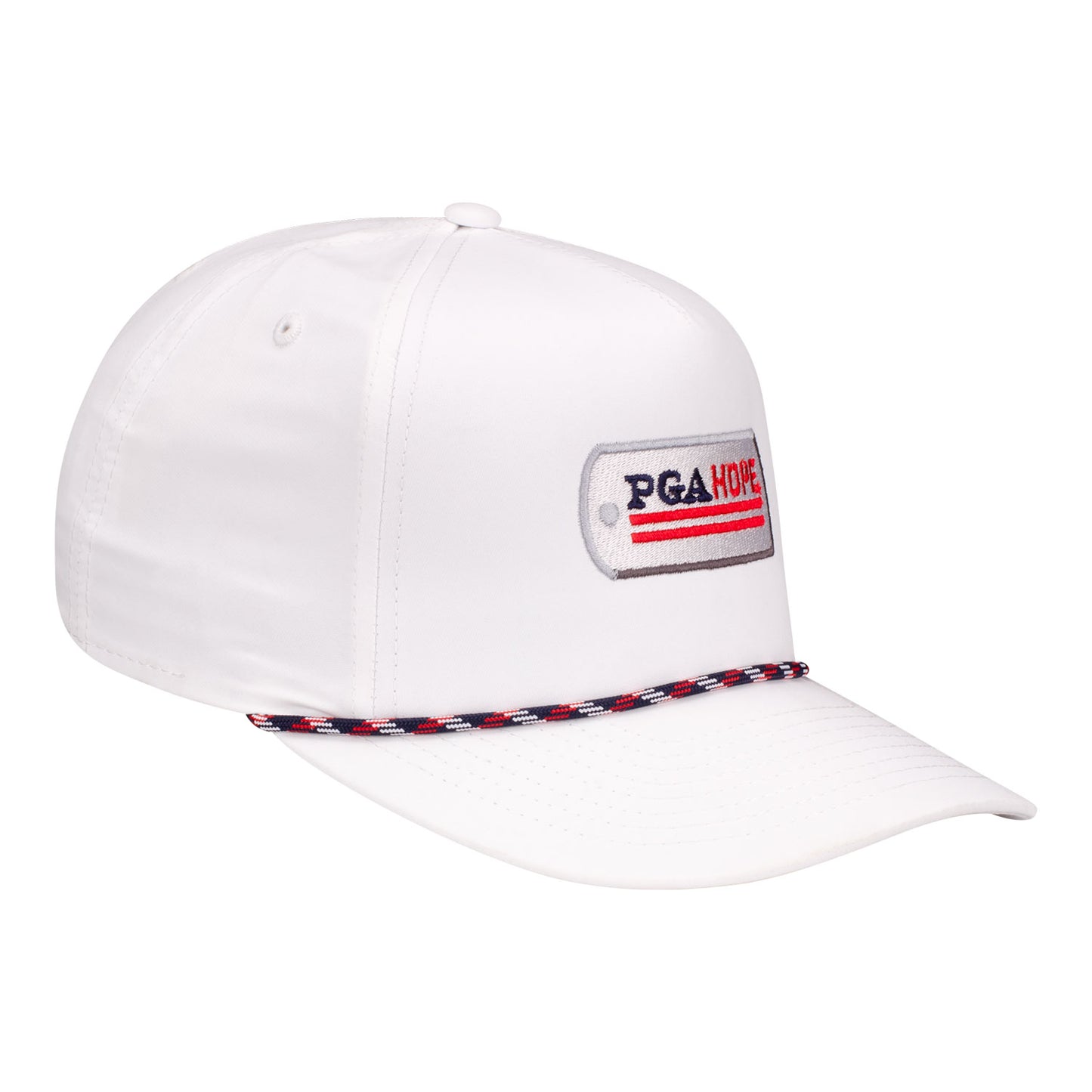 Imperial PGA HOPE Wrightson Rope Hat in White with Red, Navy, & White Rope - Angled Front Right View