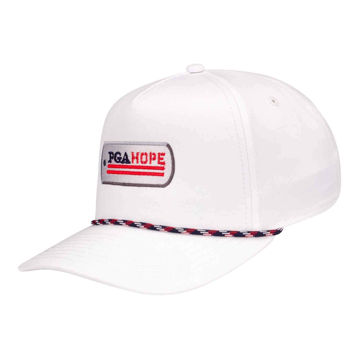 Imperial PGA HOPE Wrightson Rope Hat in White with Red, Navy, & White Rope - Angled Front Left View