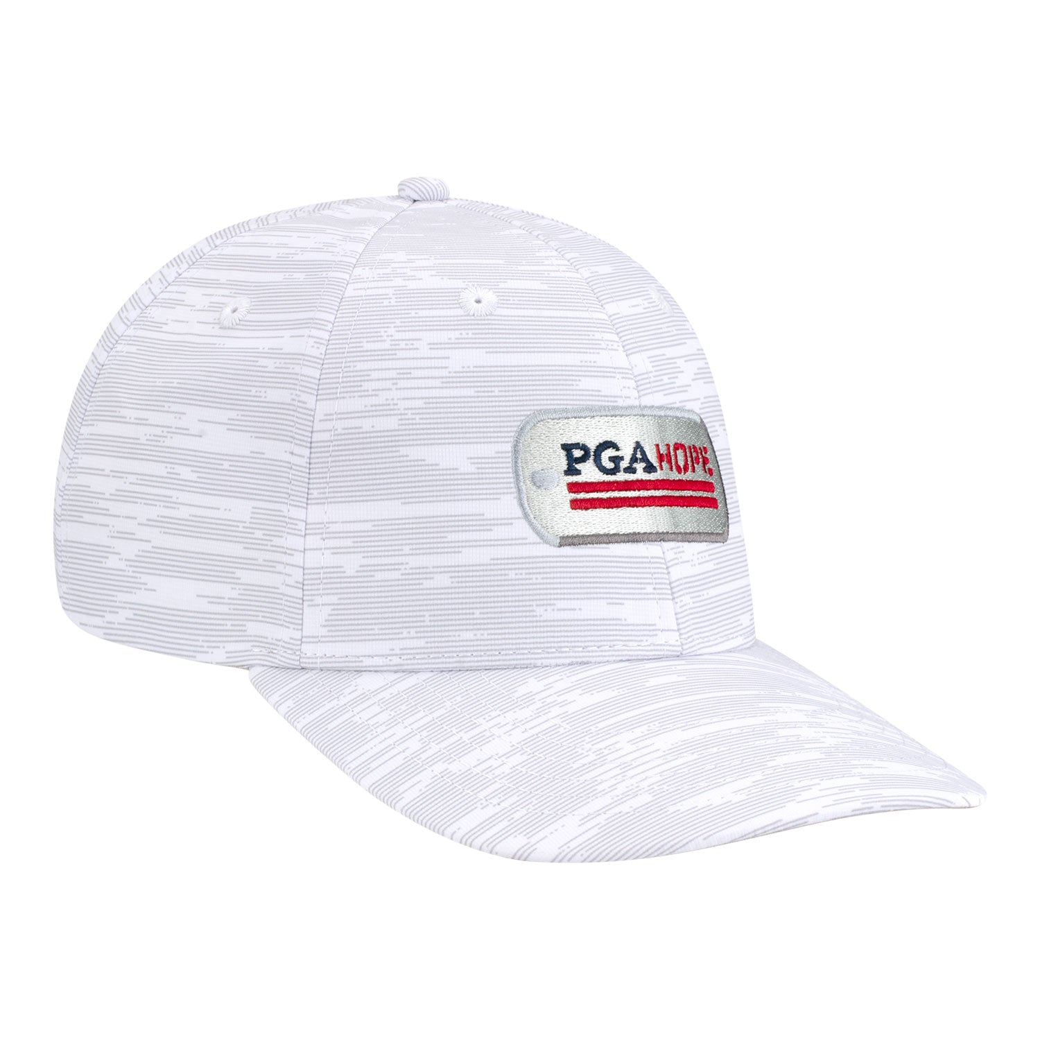 Ahead PGA HOPE Streaker Printed Hat in White and Grey - Angled Front Right View