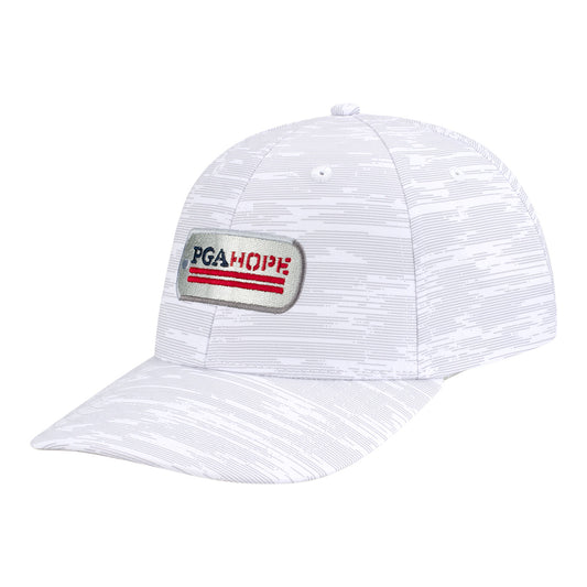 Ahead PGA HOPE Streaker Printed Hat in White and Grey - Angled Front Left View