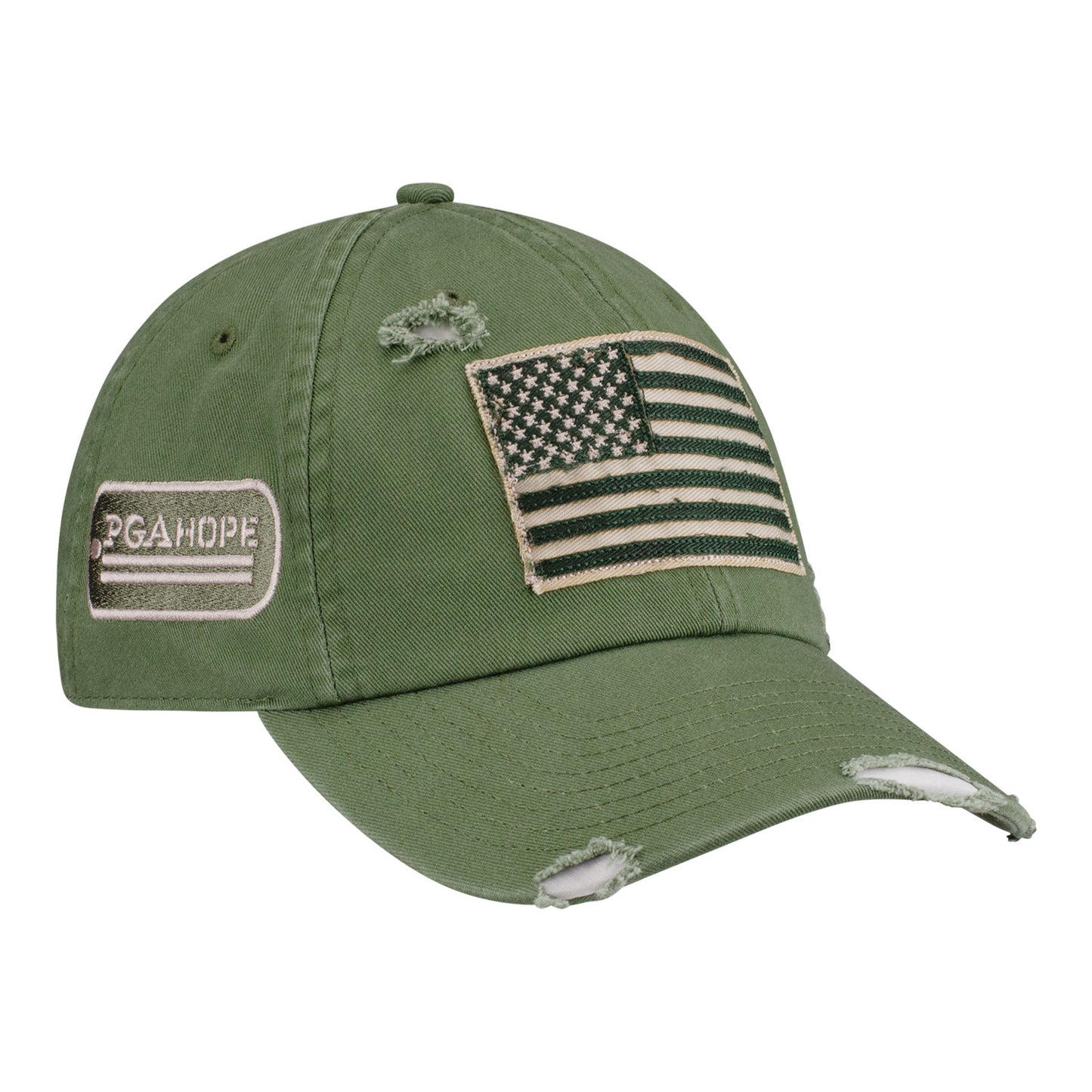 Ahead PGA HOPE Coda Hat in Moss Green and Ecru - Front Left View