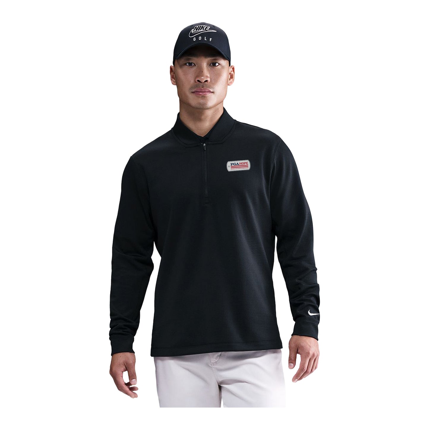 Nike PGA HOPE Therma-FIT Velocity Quarter Zip in Black - Modeled Front View