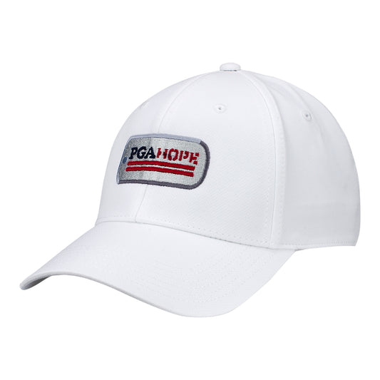 Ahead PGA HOPE Unisex Ultimate-Fit Tech Unstructured Hat in White - Front Left Angled View