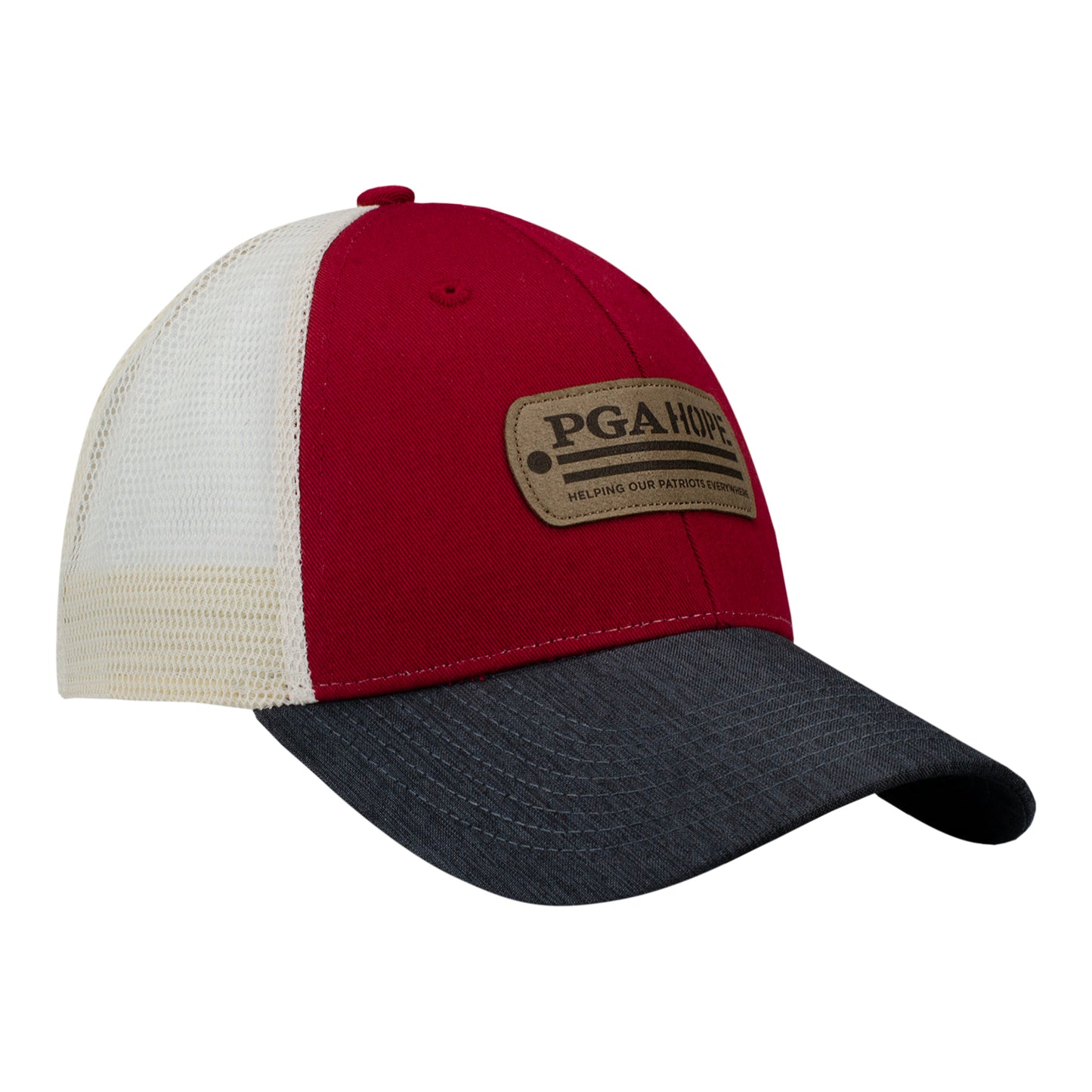 Ahead PGA HOPE Classic-Fit Structured Meshback Hat in Red & White - Front Right Angled View