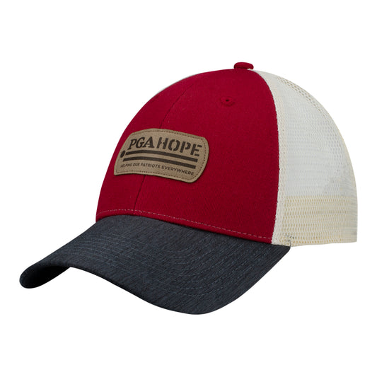 Ahead PGA HOPE Classic-Fit Structured Meshback Hat in Red & White - Front Left Angled View